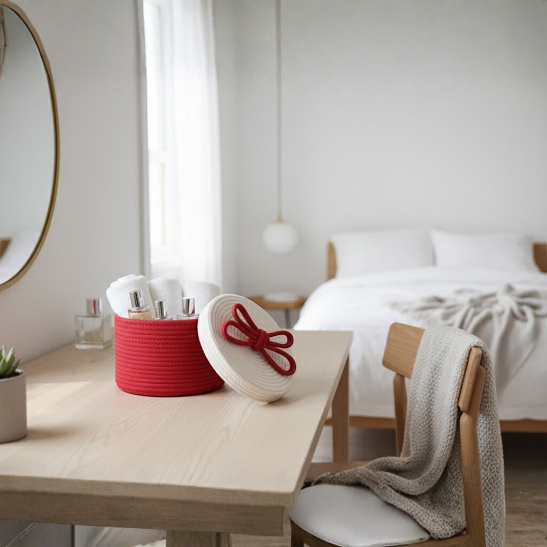 Stylish Bows Cotton Rope Baskets for Storage